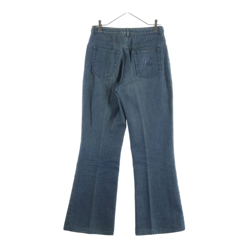 CHANEL(シャネル) 01SS VINTAGE Crystal CC logo Wide Denim Pants クリスタルココマーク ワイドフレアデニムパンツ ロゴ インディゴ P17258V09672 レディース