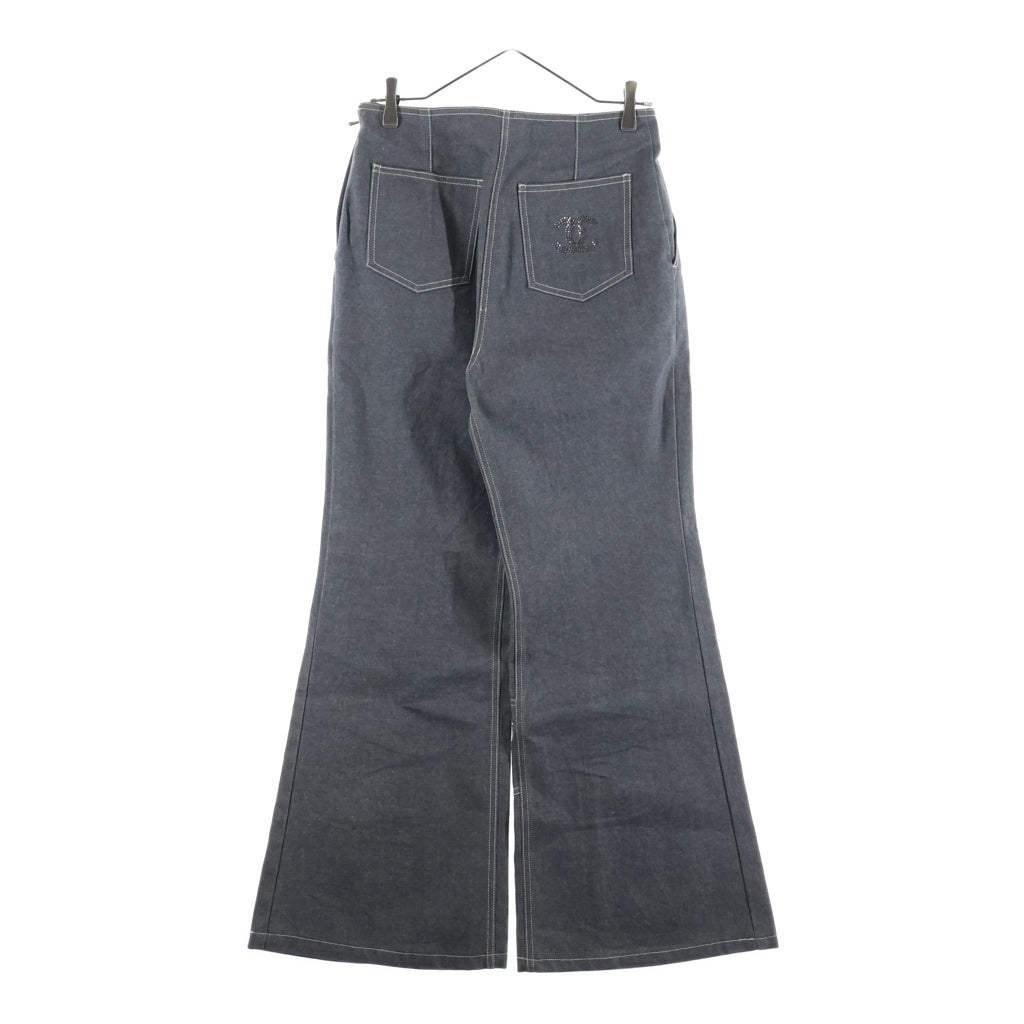 CHANEL(シャネル) 01SS VINTAGE Crystal CC logo Wide Denim Pants クリスタルココマーク ワイドフレアデニムパンツ ロゴ グレー P17666V09976 レディース