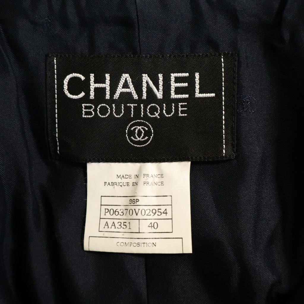 CHANEL(シャネル) セットアップ ココマークボタン ウール テーラード ロングジャケット プリーツ ミディアムスカート ネイビー レディース