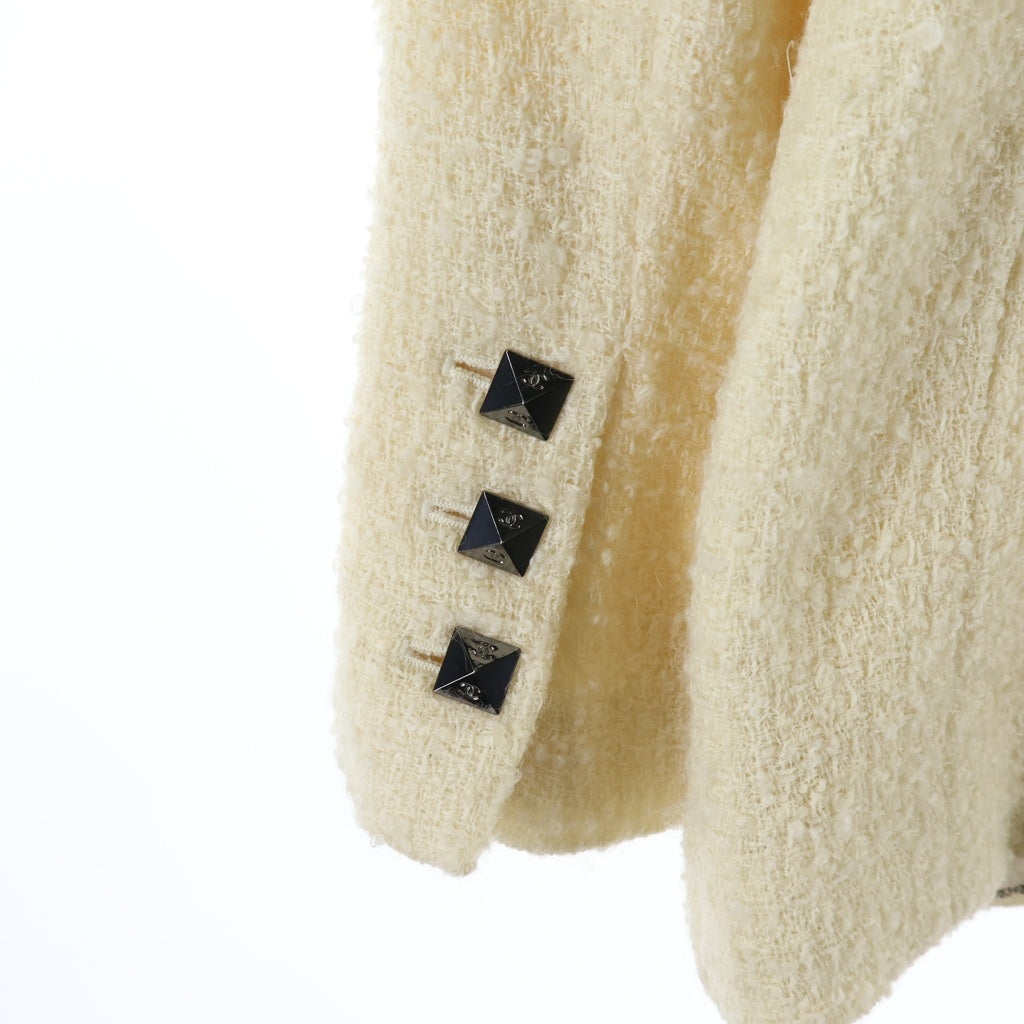 CHANEL(シャネル) 03AW VINTAGE Zip-Up Tweed Jacket ジップアップ 襟ベロア切り替え ツイードジャケット アイボリー P22339V13173 レディース