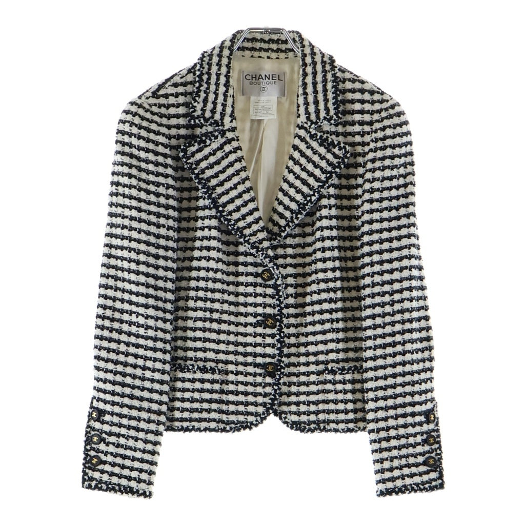 CHANEL(シャネル) 97SS VINTAGE Tweed Jacket ココマークボタン ツイード3Bテーラードジャケット 千鳥柄 フランス製 ブラック/ホワイト P07662V05489 レディース
