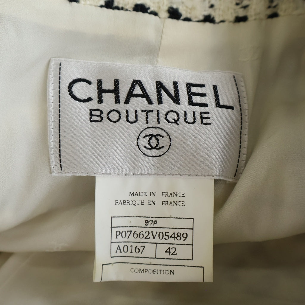 CHANEL(シャネル) 97SS VINTAGE Tweed Jacket ココマークボタン ツイード3Bテーラードジャケット 千鳥柄 フランス製 ブラック/ホワイト P07662V05489 レディース