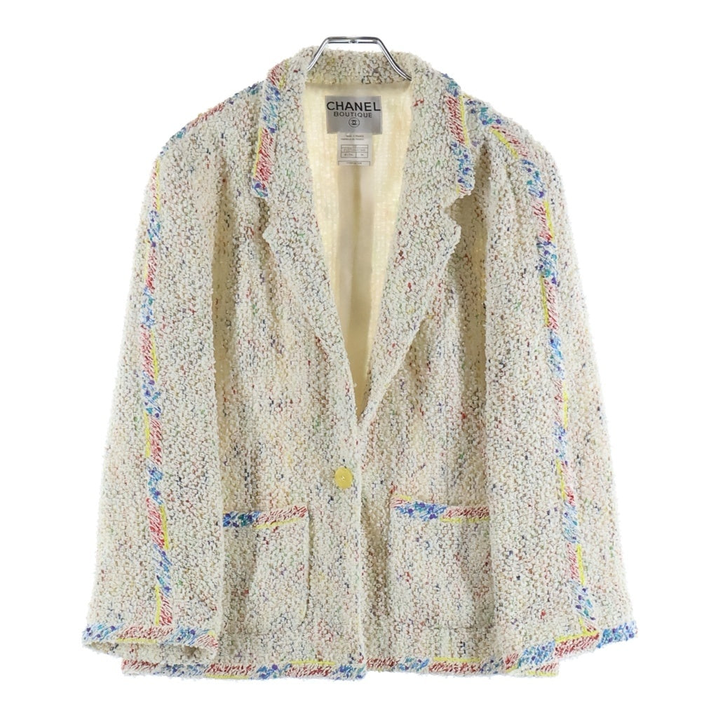 CHANEL(シャネル) 99SS VINTAGE Painting Tweed Jacket ペイント ツイード1Bテーラードジャケット ココマークボタン ホワイト系 P12733W02488 レディース