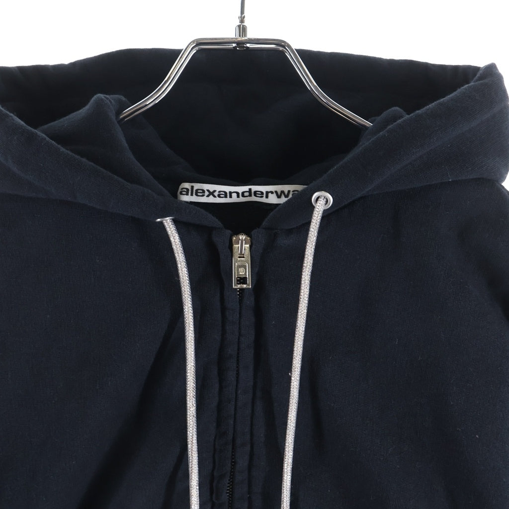 ALEXANDER WANG(アレキサンダーワン) Cotton Hoodie クロップド ジップアップフーディー パーカー コットン クリスタルドローコード ブラック 1CC2262779 レディース