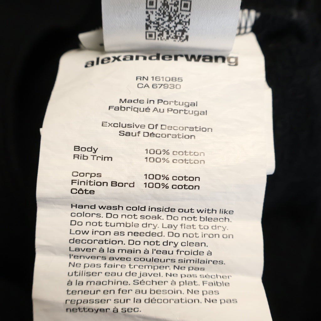 ALEXANDER WANG(アレキサンダーワン) Cotton Hoodie クロップド ジップアップフーディー パーカー コットン クリスタルドローコード ブラック 1CC2262779 レディース