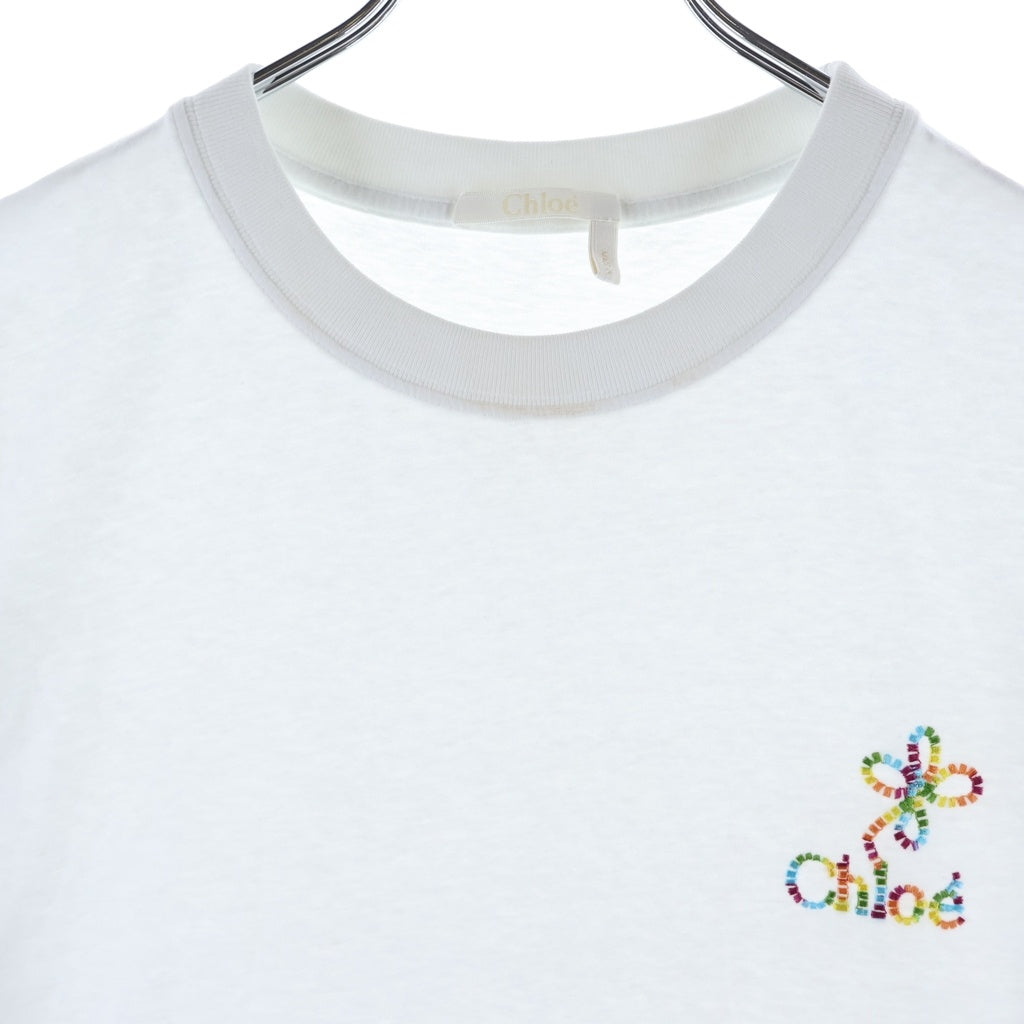 Chloe(クロエ) マルチカラーロゴ刺繍 半袖Tシャツ カットソー ホワイト レディース C24UJH01184 101