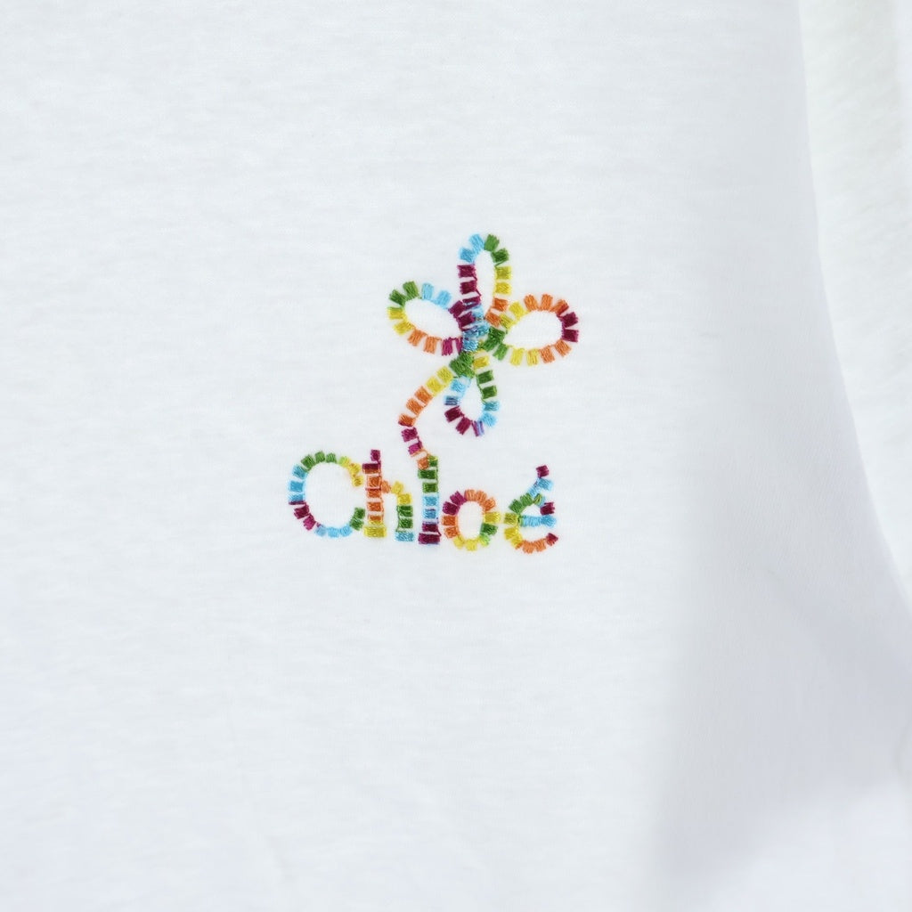 Chloe(クロエ) マルチカラーロゴ刺繍 半袖Tシャツ カットソー ホワイト レディース C24UJH01184 101
