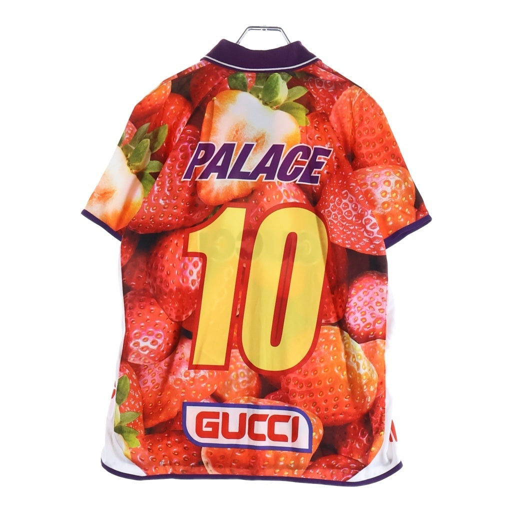 GUCCI(グッチ) ×PALACE 22AW Strawberry Print Technical Jersey Football T-shirt パレス フットボールTシャツ カットソー レッド/パープル 720341 XJE10 レディース