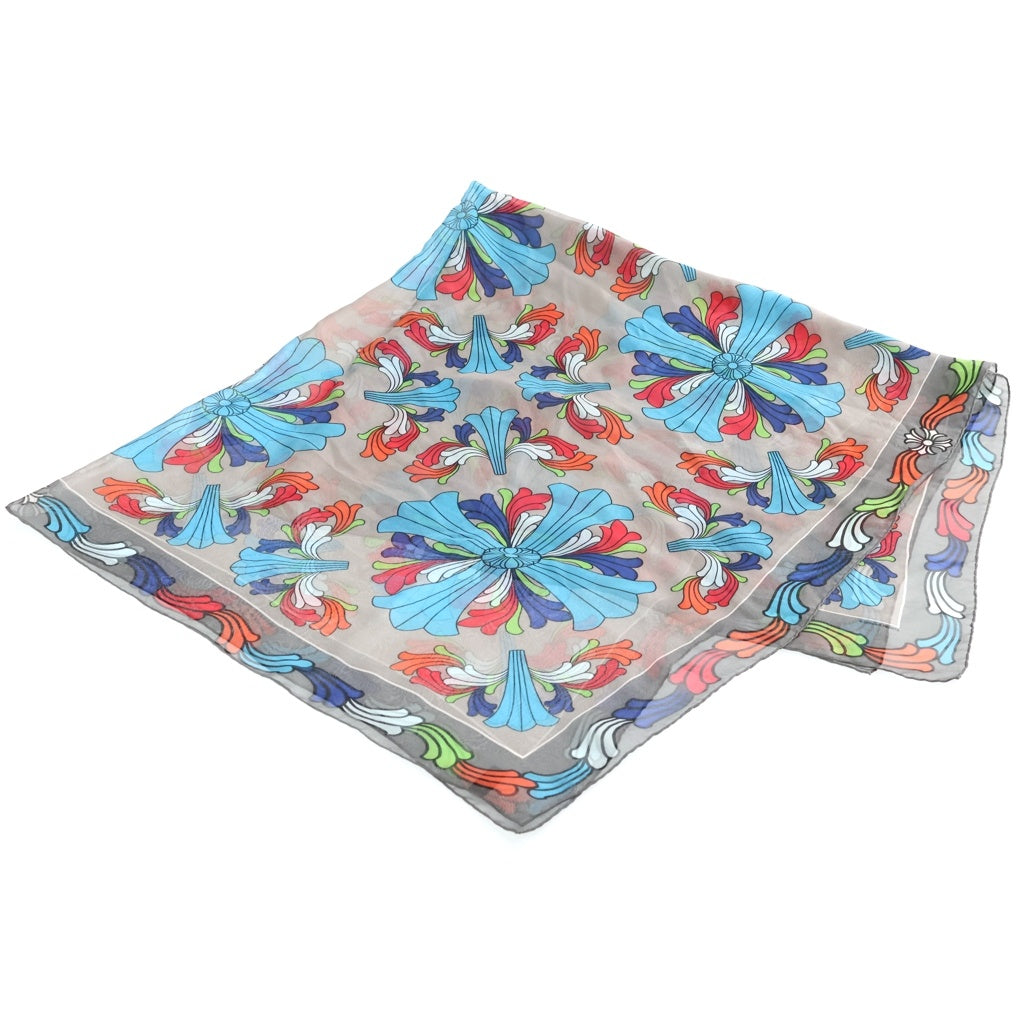 CHROME HEARTS(クロムハーツ) FLRL CRS PRINT SCARF マルチフローラルクロス プリントシルクスカーフ グレー/マルチカラー レディース