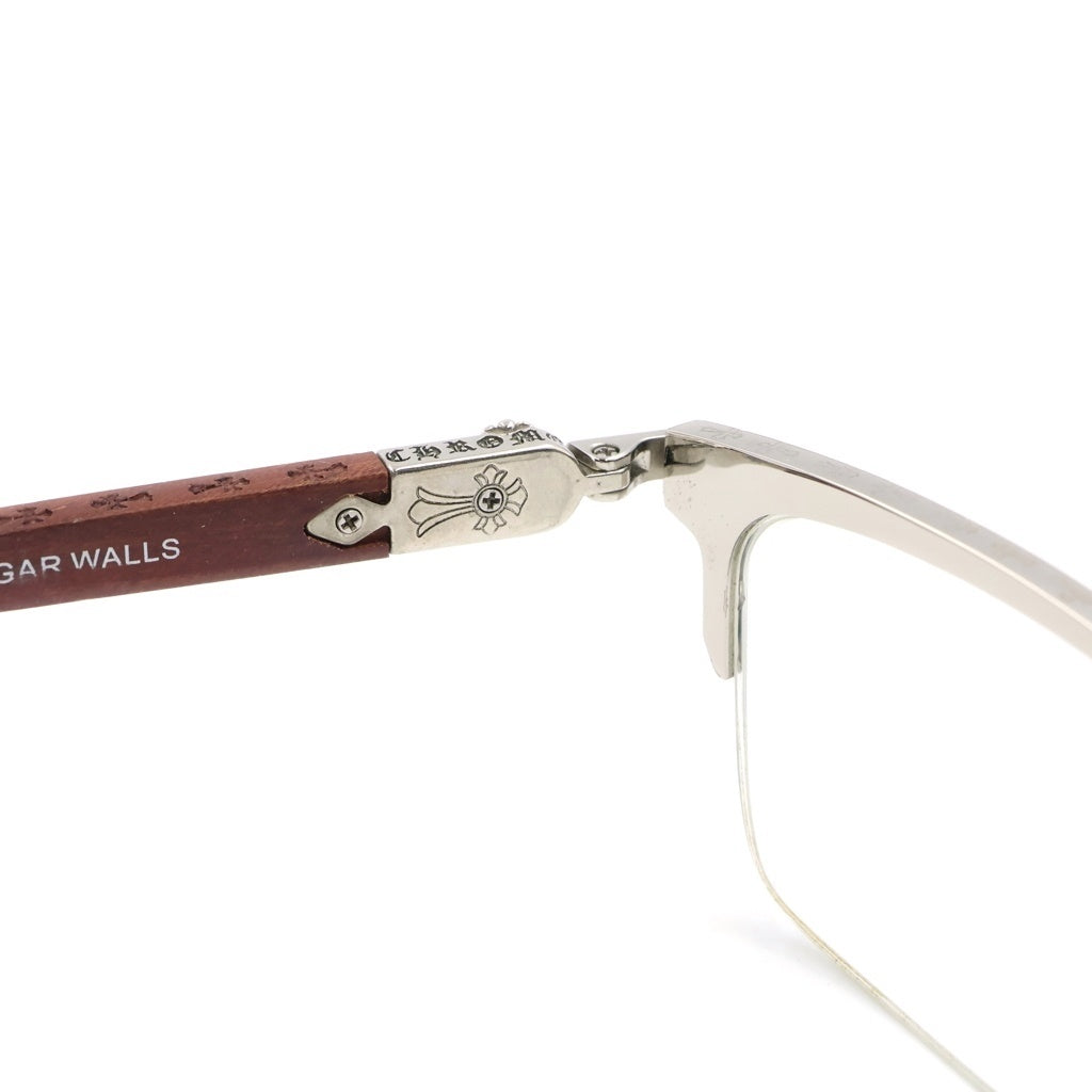 CHROME HEARTS(クロムハーツ) SUGAR WALLS ウッドテンプル ハーフリムメガネ 眼鏡 アイウェア ブラウン/シルバー 度入り