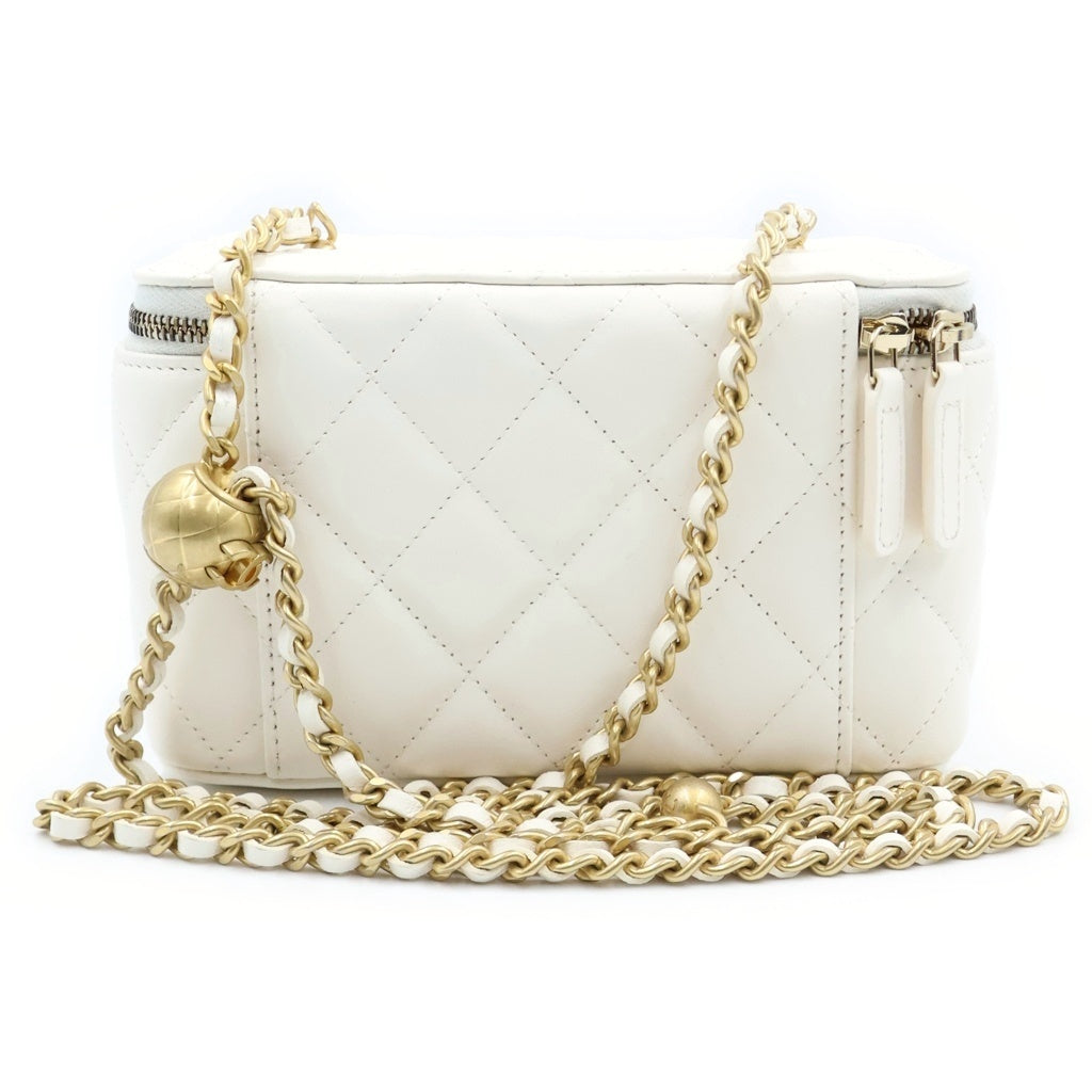 CHANEL(シャネル) キルティング バニティ チェーンショルダーバッグ ミニバッグ ホワイト レザー AP1341 ゴールド金具 レディース