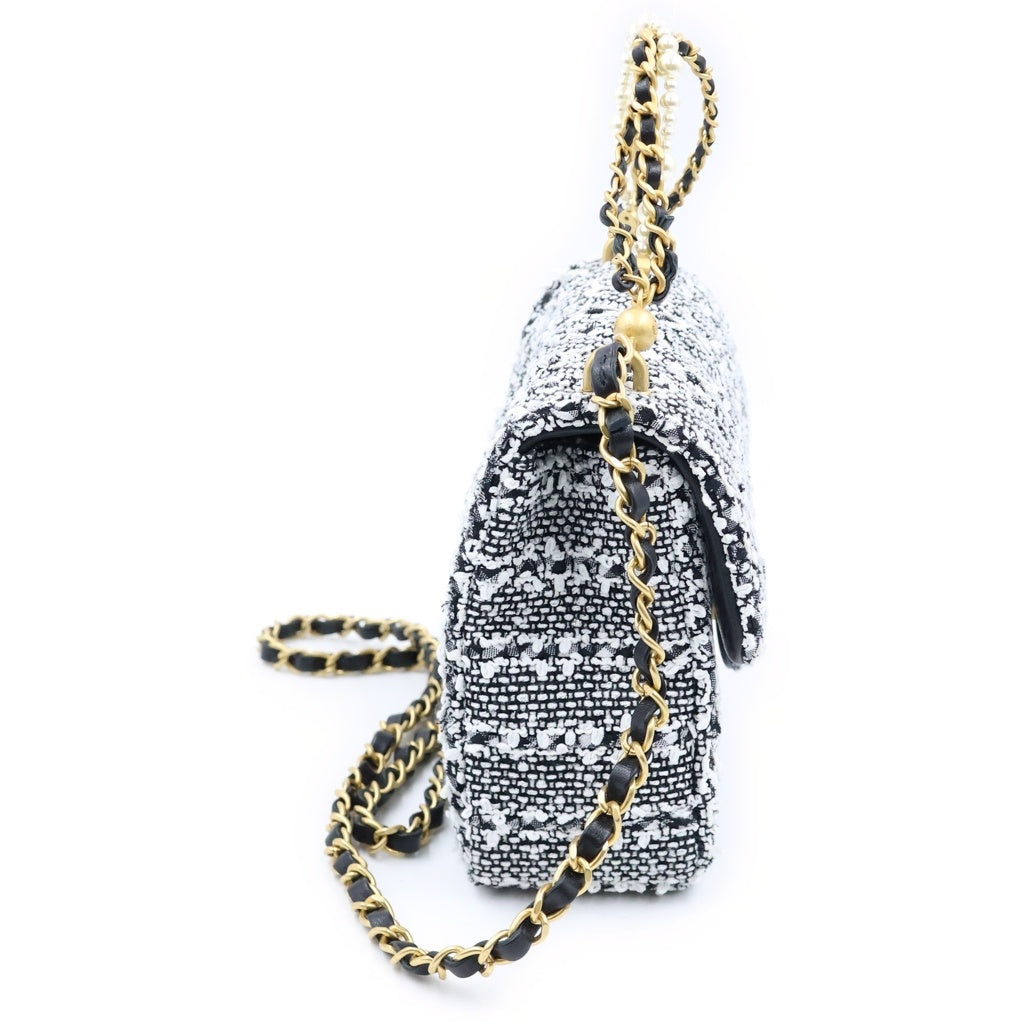 CHANEL(シャネル) マトラッセ ツイードチェーンショルダーバッグ ミニバッグ パールハンドル ブラック×ホワイト AS4384 ゴールド金具 レディース