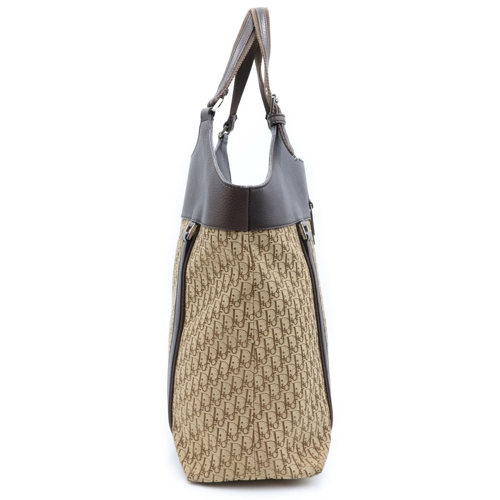 Christian Dior(クリスチャンディオール) トロッター ストリートシック ハンドバッグ トートバッグ ブラウン×ベージュ レザー×キャンバス シルバー金具 レディース