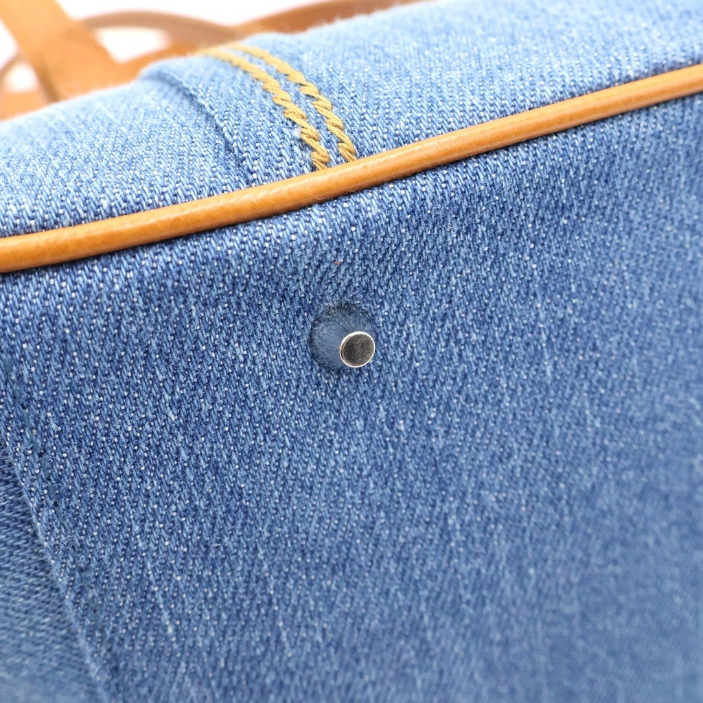 Christian Dior(クリスチャンディオール) 2005 Floral Embroidery Denim Handbag ガリアーノ期 デニムハンドバッグ フローラル刺繍 Dチャーム ブルー 01-RU-0055 レディース