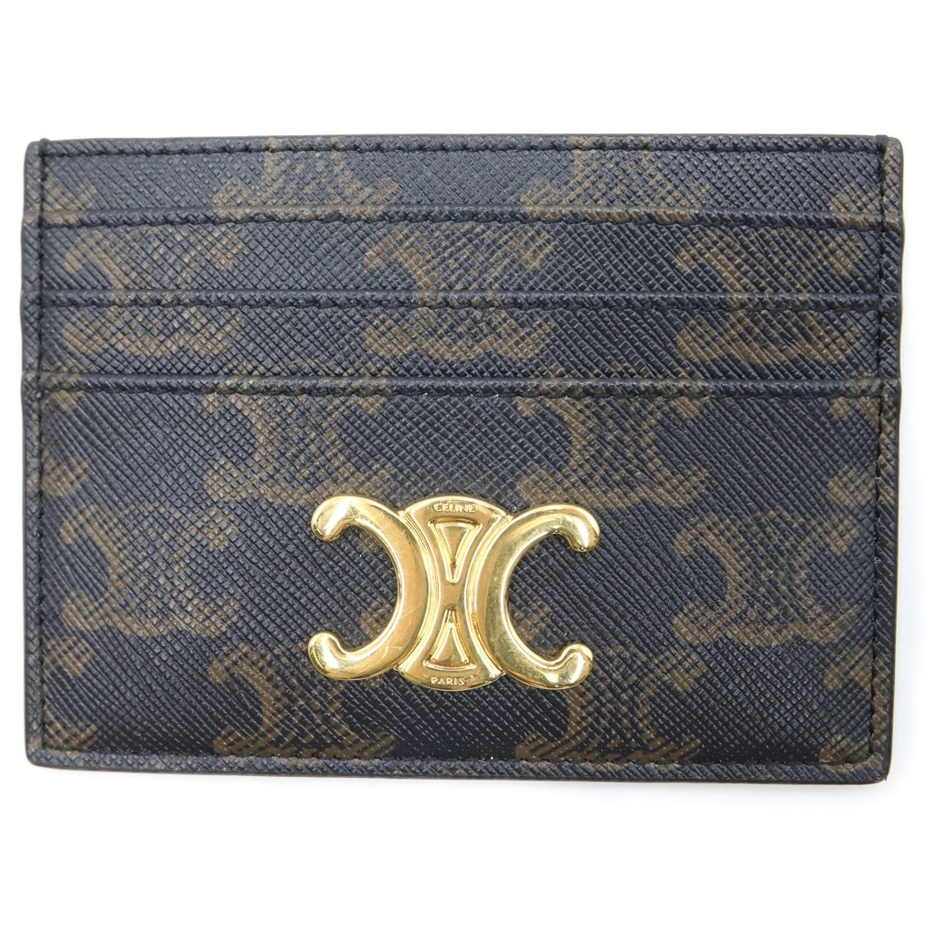 CELINE(セリーヌ) トリオンフ カードケース パスケース ブラウン PVCレザー ゴールド金具 レディース