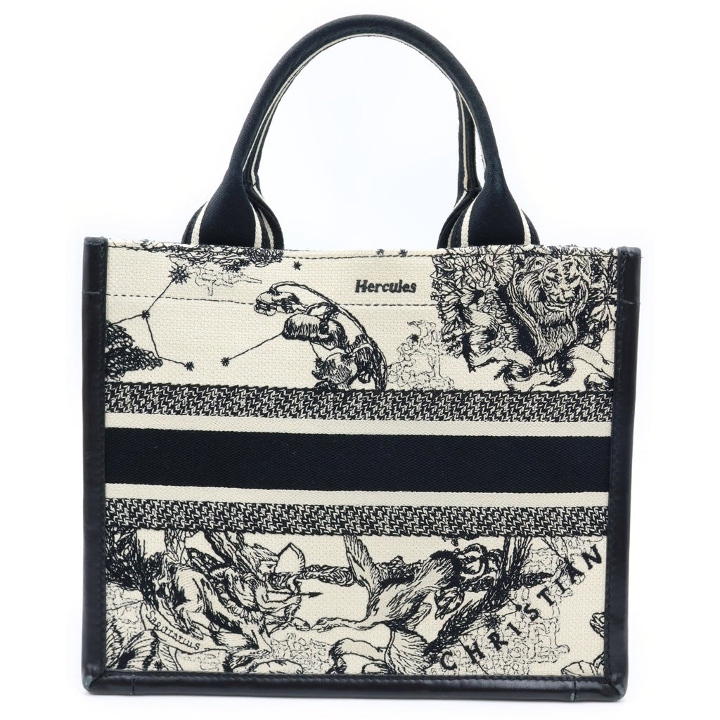 Christian Dior(クリスチャンディオール) ブックトート スモール ハンドバッグ ショルダーバッグ 2WAY トワル ドゥ ジュイ キャンバス×レザー ホワイト×ブラック レディース