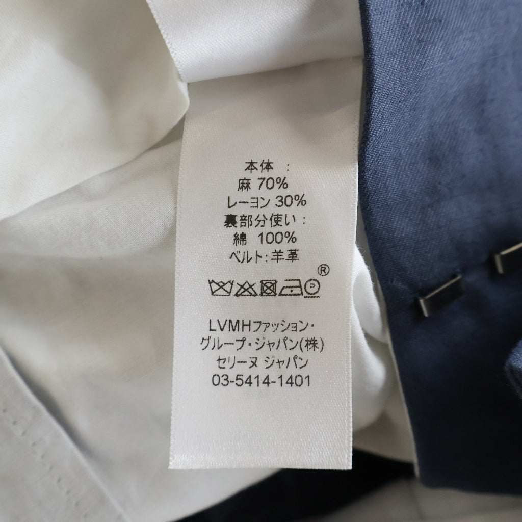 CELINE(セリーヌ) ベルト付きワイドパンツ ネイビー リネン レディース