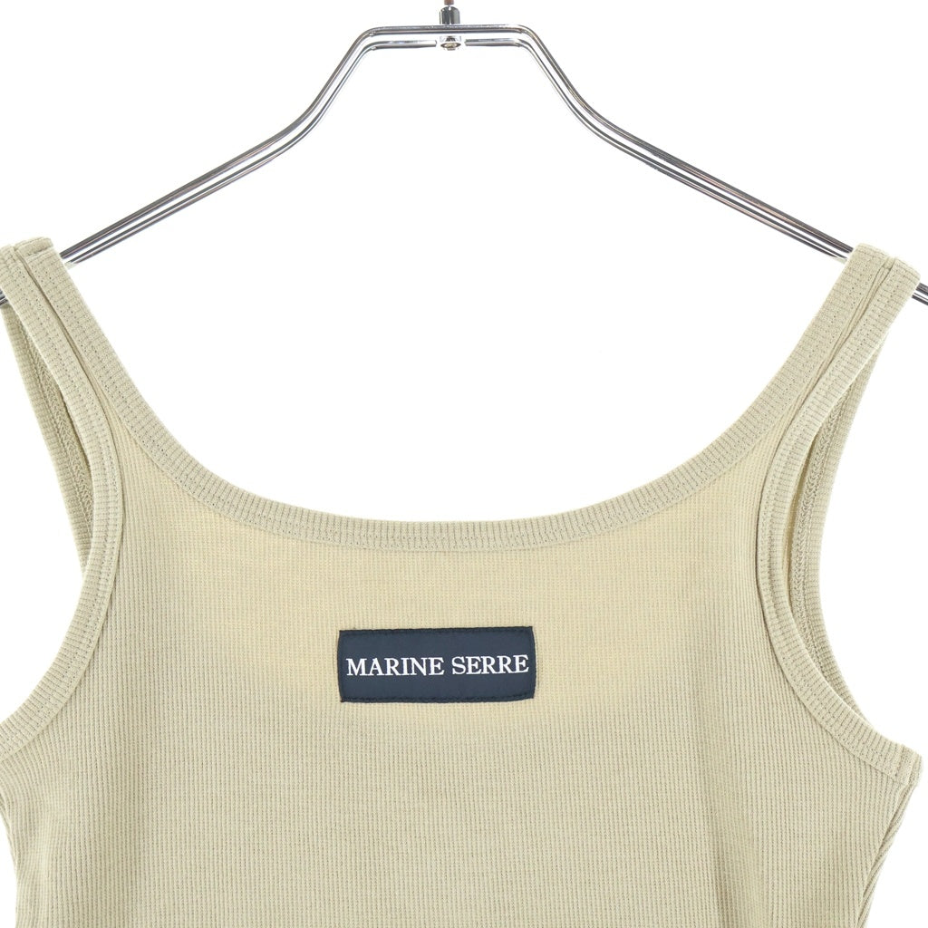 NO BRAND(ノーブランド) ノースリーブ 胸ロゴ刺繍 トップス タンクトップ リブ編み コットン ベージュ 397TP082I レディース