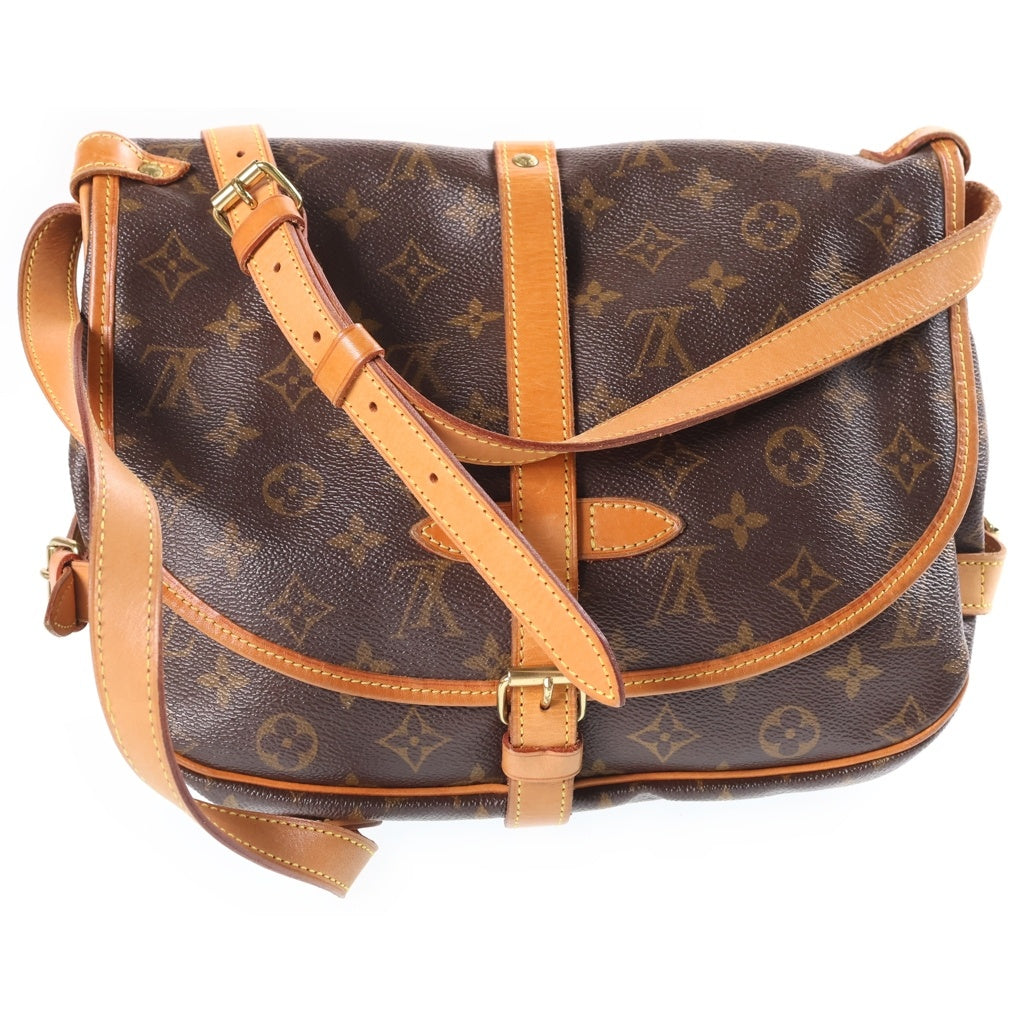 LOUIS VUITTON(ルイヴィトン) モノグラム ソミュール30 ショルダーバッグ ブラウン レザー×PVC M42256 ゴールド金具 レディース