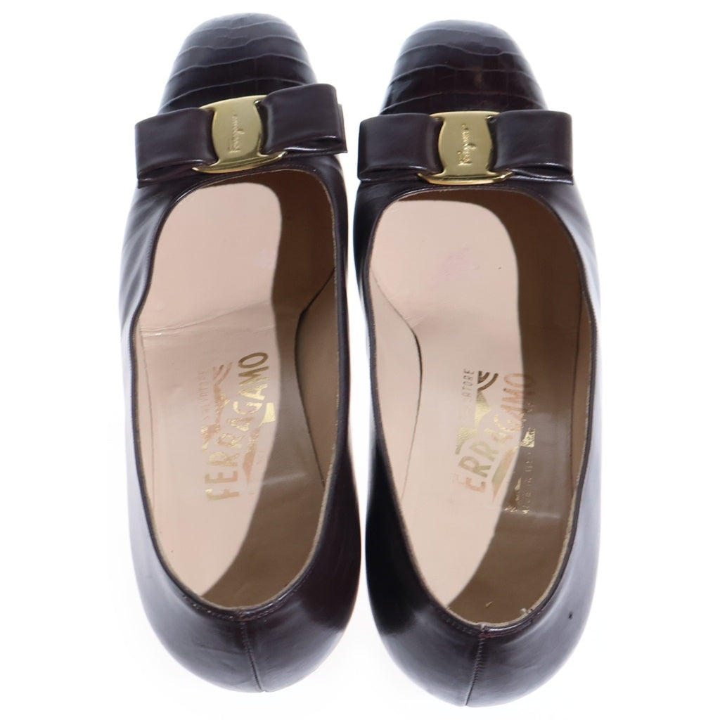 Salvatore Ferragamo(サルヴァトーレ フェラガモ) ヴァラ リボン ヒールパンプス ブラウン #6 1/2 レディース