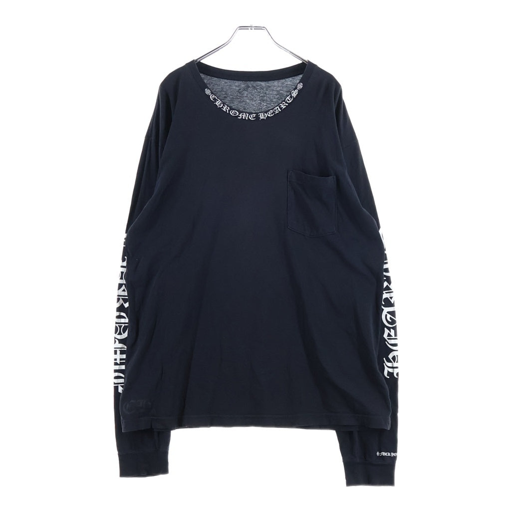 CHROME HEARTS(クロムハーツ) CH LS NECK LOGO ネックロゴプリント 袖ロゴ 長袖Tシャツ ロングスリーブカットソー ブラック
