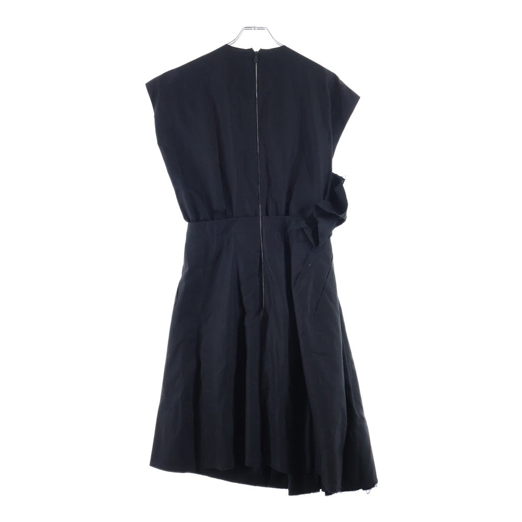 BOTTEGA VENETA(ボッテガヴェネタ) Ruched Detail Midi Dress ギャザーデザインドレス ノースリーブワンピース コットン ブラック 346696 VZG10 レディース