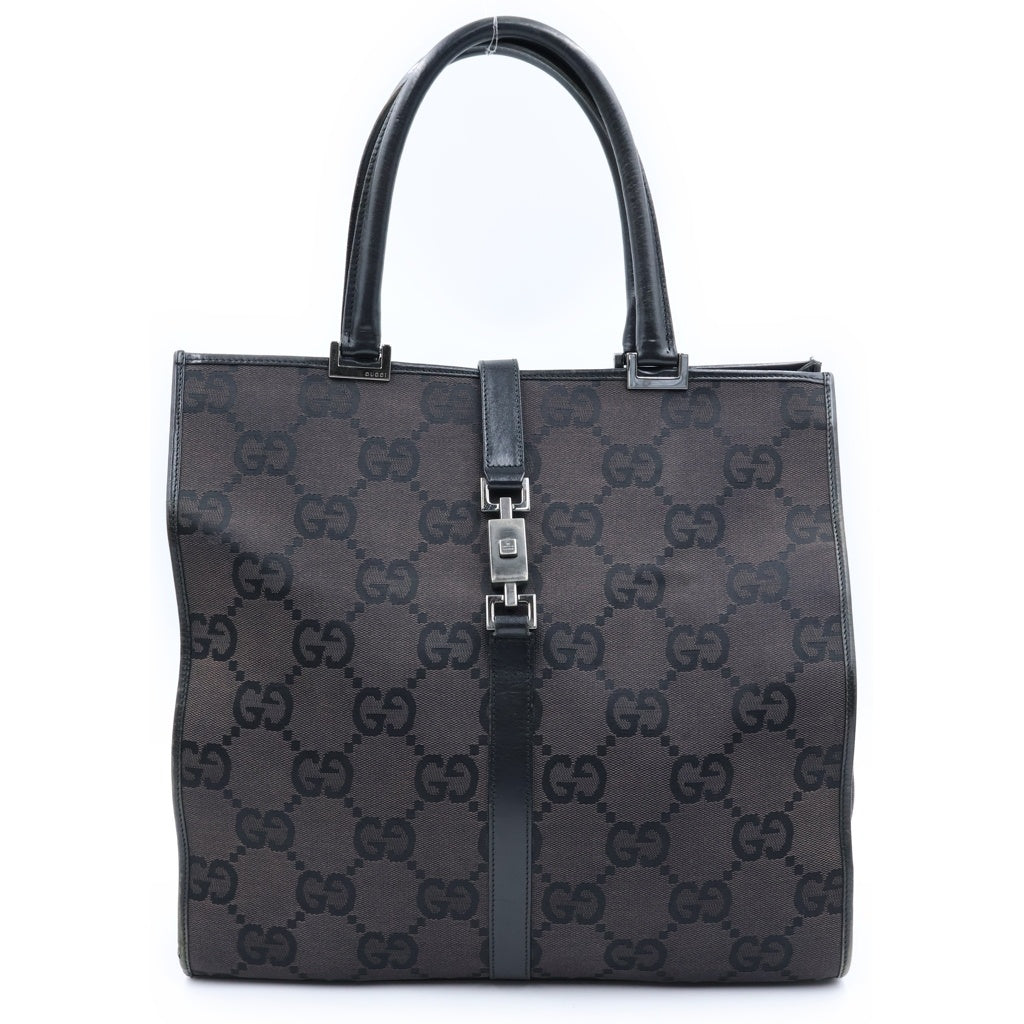 GUCCI(グッチ) ジャッキー トートバッグ GGキャンバス レザー ダークブラウン