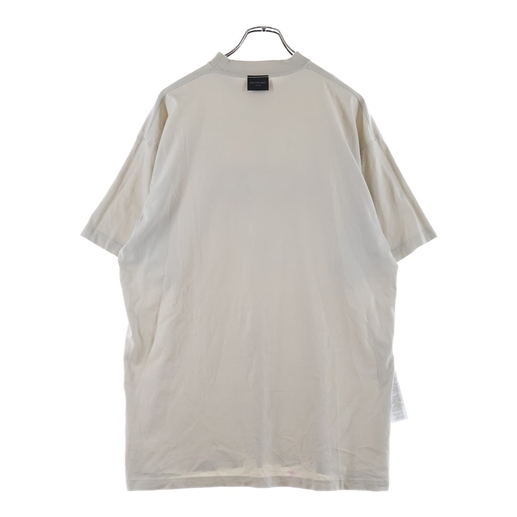 BALENCIAGA(バレンシアガ) エンブロイダリー リバースXXXL フロント刺繍半袖クルーネックTシャツ カットソー ベージュ #S 75007 レディース