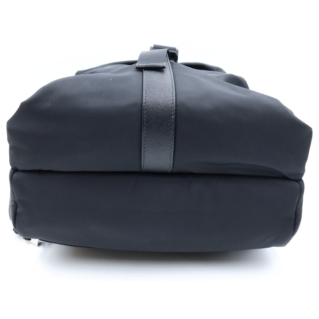 PRADA(プラダ) Re Nylon サフィアーノテスート バックパック リュックサック ブラック ナイロン×レザー 2VZ028 シルバー金具 レディース
