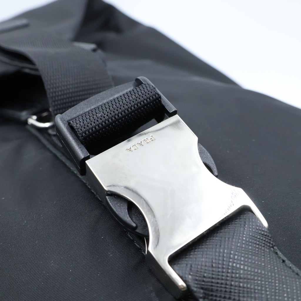 PRADA(プラダ) Re Nylon サフィアーノテスート バックパック リュックサック ブラック ナイロン×レザー 2VZ028 シルバー金具 レディース