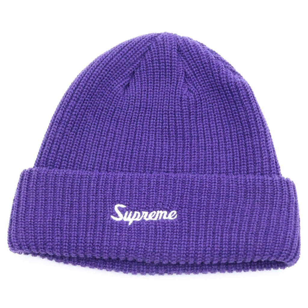 SUPREME(シュプリーム) ロゴ刺繍 ルーズゲージビーニー ニット帽 パープル