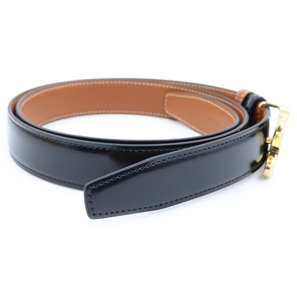 CELINE(セリーヌ) トリオンフ レザーベルト ゴールド金具 ブラック×ブラウン