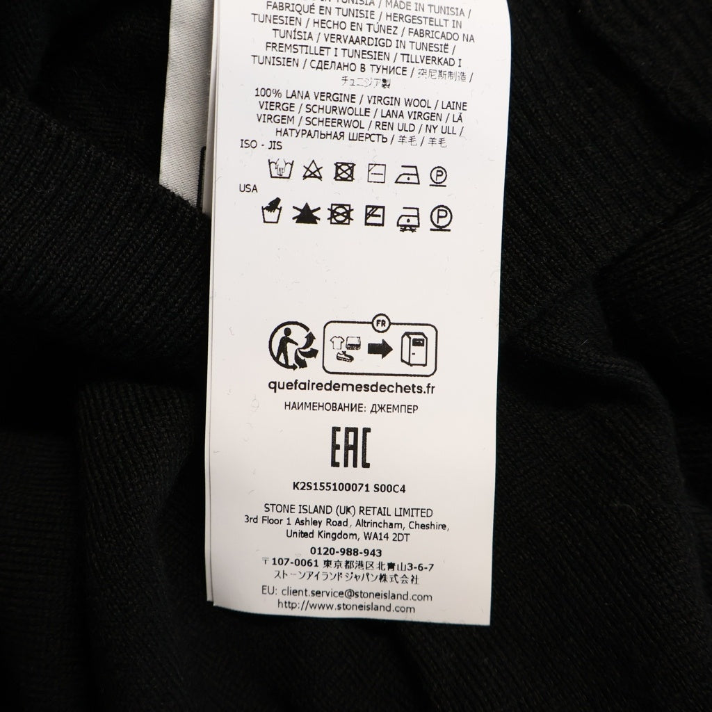 STONE ISLAND(ストーンアイランド) ロゴパッチ クルーネック プルオーバー 長袖ニット セーター ブラック K2S155100071S00C4