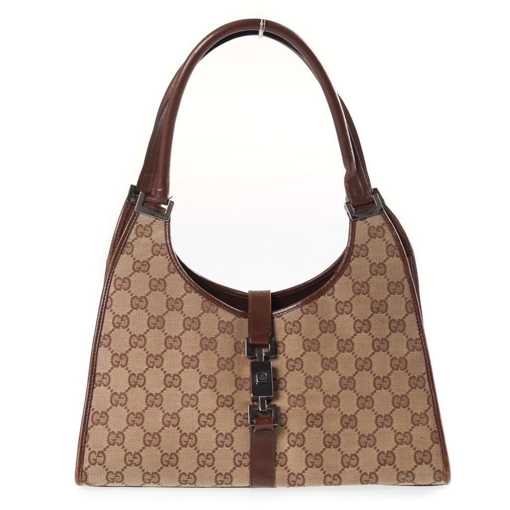 GUCCI(グッチ) ジャッキー GGキャンバス ハンドバッグ ベージュ×ブラウン レザー×キャンバス 01719 2123 ゴールド金具 レディース