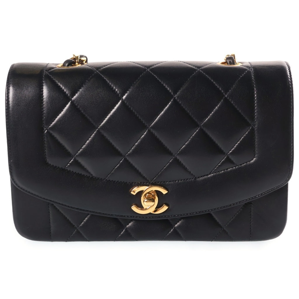 CHANEL(シャネル) マトラッセ ダイアナフラップ SフラップSチェーンショルダーバッグ ブラック ラムスキン ゴールド金具 シールつき 4番台 A01164 レディース