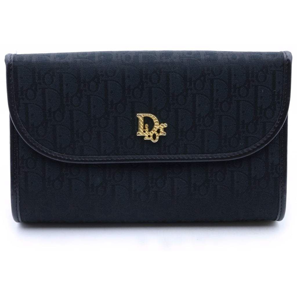 Christian Dior(クリスチャンディオール) ヴィンテージ トロッター チェーンショルダーバッグ ブラック キャンバス×レザー ゴールド金具 レディース