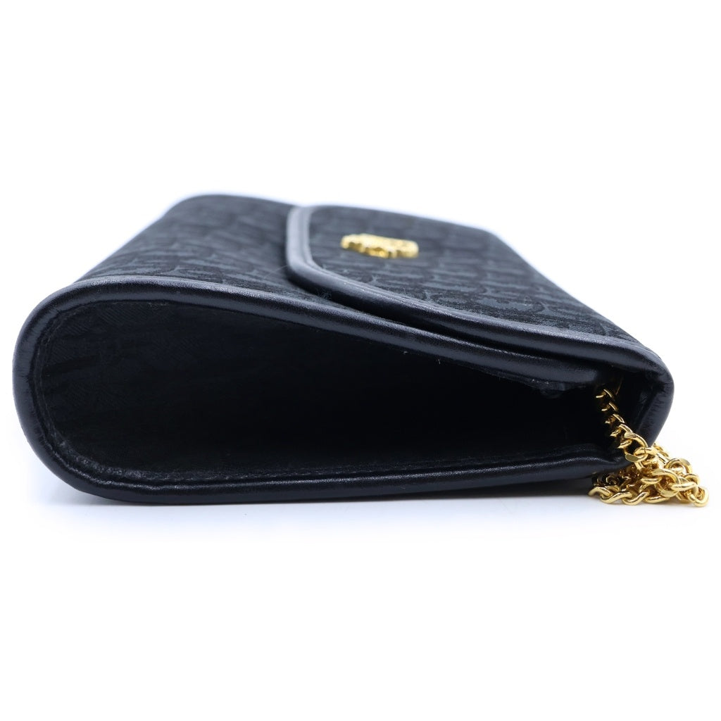 Christian Dior(クリスチャンディオール) ヴィンテージ トロッター チェーンショルダーバッグ ブラック キャンバス×レザー ゴールド金具 レディース