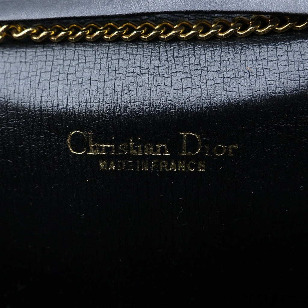 Christian Dior(クリスチャンディオール) ヴィンテージ トロッター チェーンショルダーバッグ ブラック キャンバス×レザー ゴールド金具 レディース