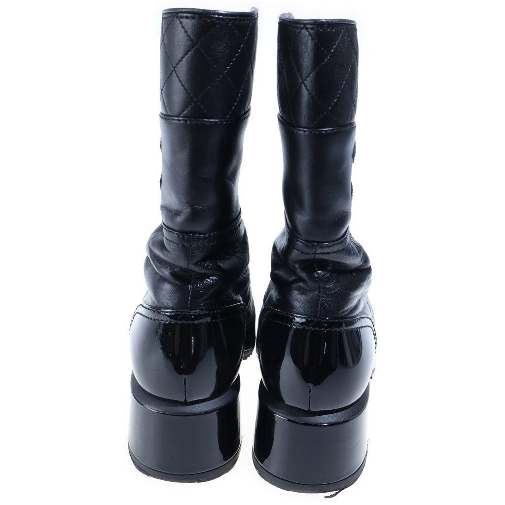 CHANEL(シャネル) LACE-UP COMBAT BOOTS レースアップ コンバットブーツ ココマーク マトラッセ レザー ブラック G38863 レディース
