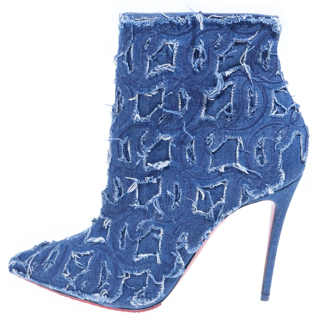 CHRISTIAN LOUBOUTIN(クリスチャンルブタン) So Kate 100 Denim Ankle Boots デニムアンクルブーツ ピンヒール ロゴ フリンジ ブルー レディース
