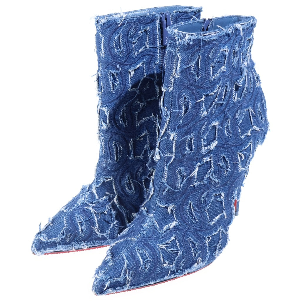 CHRISTIAN LOUBOUTIN(クリスチャンルブタン) So Kate 100 Denim Ankle Boots デニムアンクルブーツ ピンヒール ロゴ フリンジ ブルー レディース