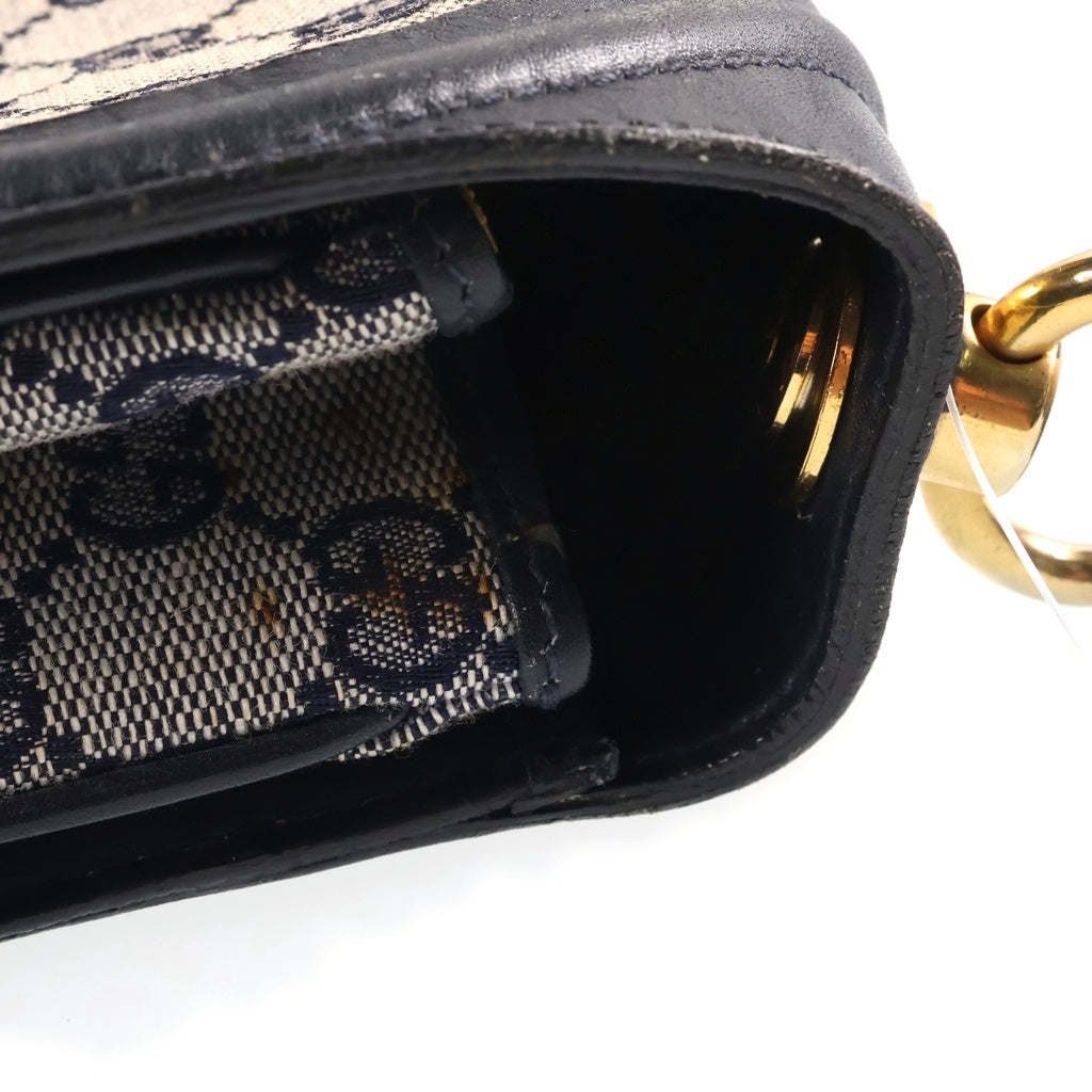 GUCCI(グッチ) GGキャンバス インターロッキング デカロゴ ショルダーバッグ ネイビー レザー×キャンバス ゴールド金具 レディース
