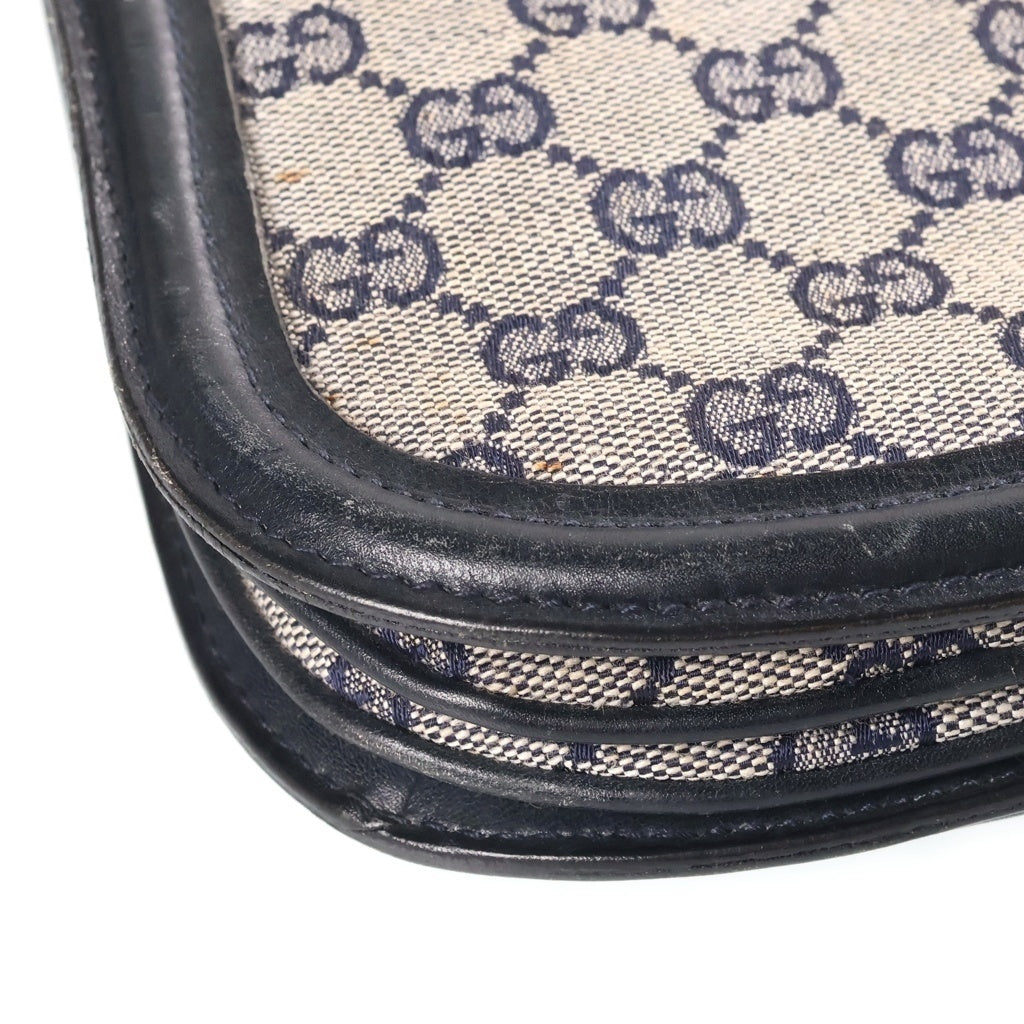 GUCCI(グッチ) GGキャンバス インターロッキング デカロゴ ショルダーバッグ ネイビー レザー×キャンバス ゴールド金具 レディース