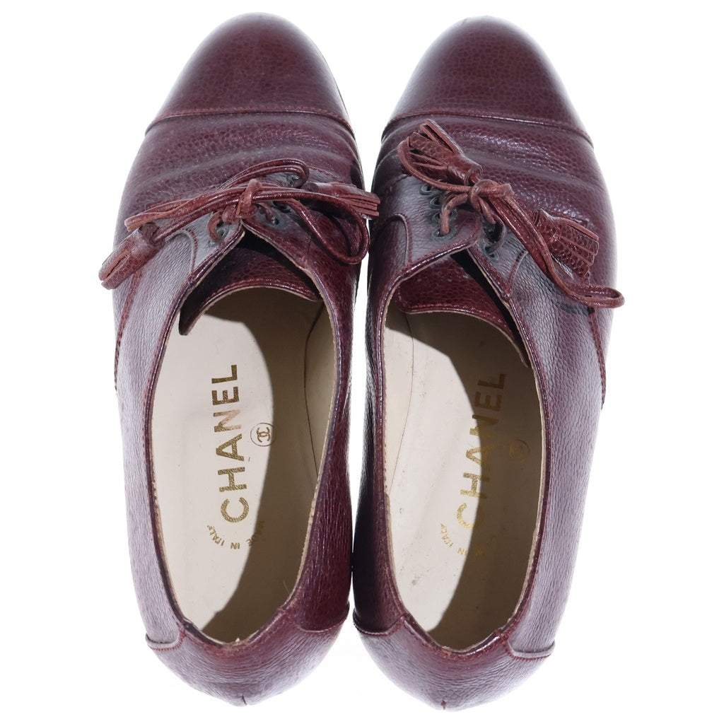 CHANEL(シャネル) Wood Sole Leather Shoes ウッドソール レザーシューズ ドレスシューズ 革靴 ワインレッド レディース
