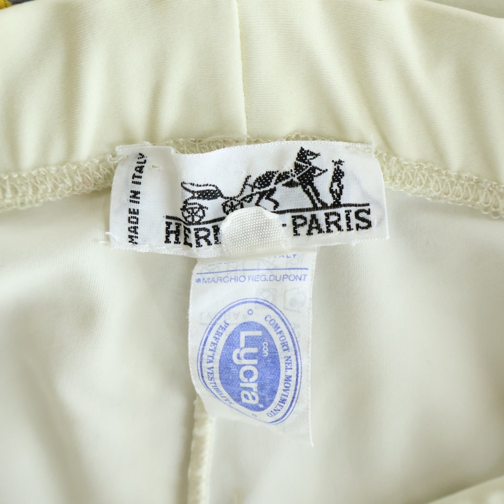 HERMES(エルメス) 90s VINTAGE Chain Print Pants チェーンプリント ロングパンツ ナイロン エステート イタリア製 ホワイト/ゴールド レディース