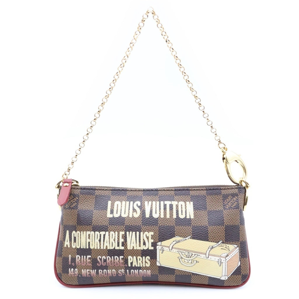 LOUIS VUITTON(ルイヴィトン) ダミエエベヌ ポシェットミラ チェーンポシェット ミニハンドバッグ ポーチ ブラウン レザー×PVC N63091 ゴールド金具 レディース