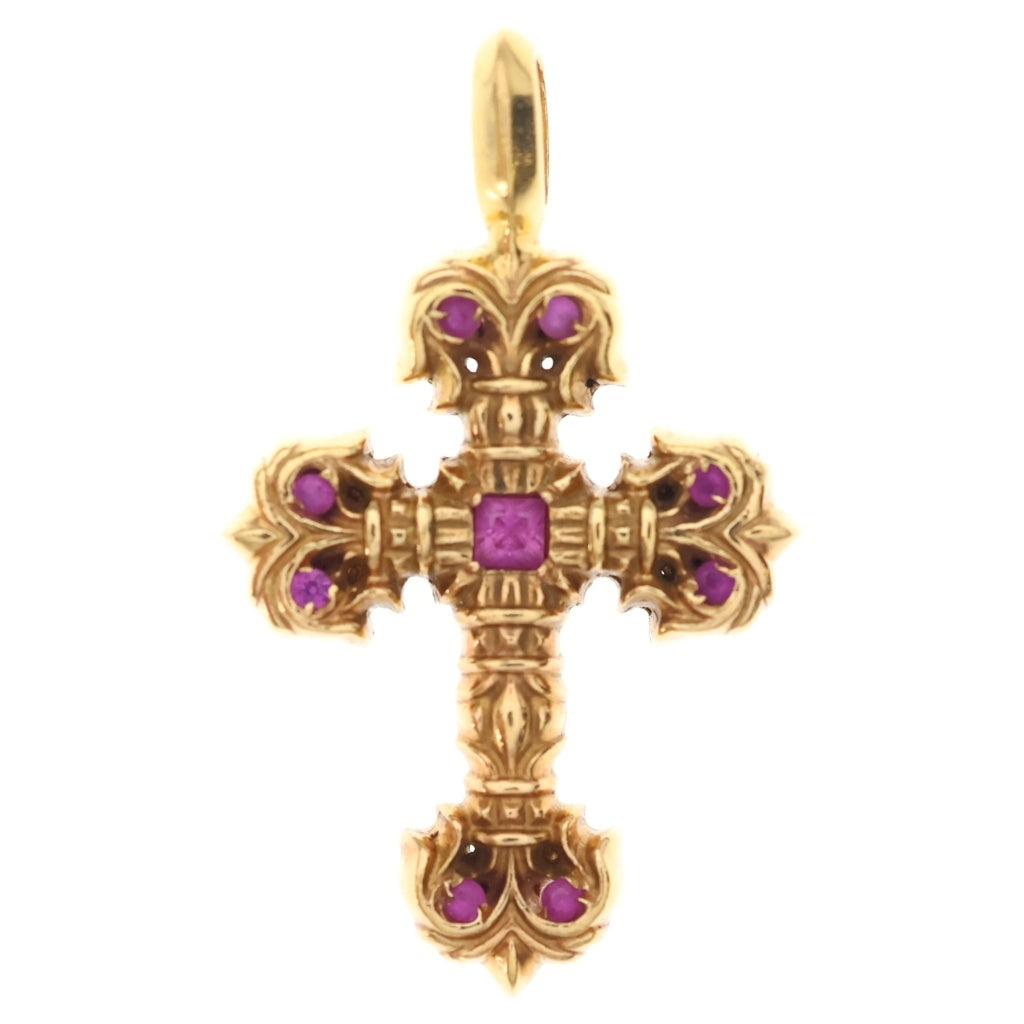 CHROME HEARTS(クロムハーツ) 22K CHARM FILIGREE TINY P SAP タイニーフィリグリー PAVEピンクサファイア ゴールドネックレストップ