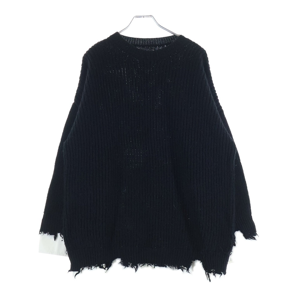 MM6 Maison Margiela(エムエムシックスメゾンマルジェラ) 23AW レイヤード ダメージウールニットセーター ブラック S62HL0015 S18382