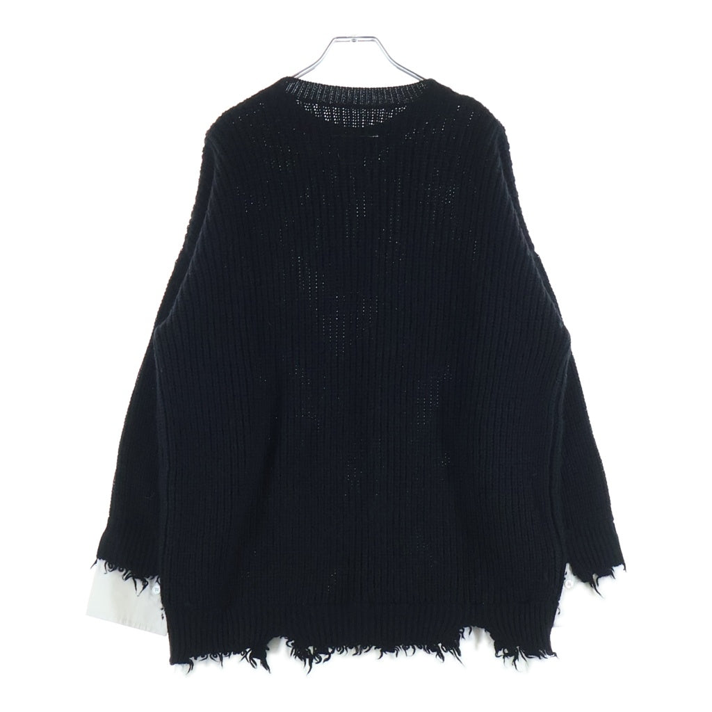MM6 Maison Margiela(エムエムシックスメゾンマルジェラ) 23AW レイヤード ダメージウールニットセーター ブラック S62HL0015 S18382