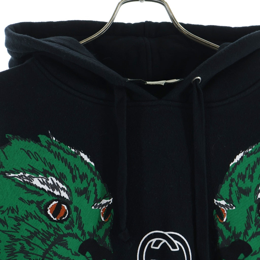 GUCCI(グッチ) Tiger Print Hooded Sweatshrt 475374 タイガープリント プルオーバーパーカー フーディー ブラック